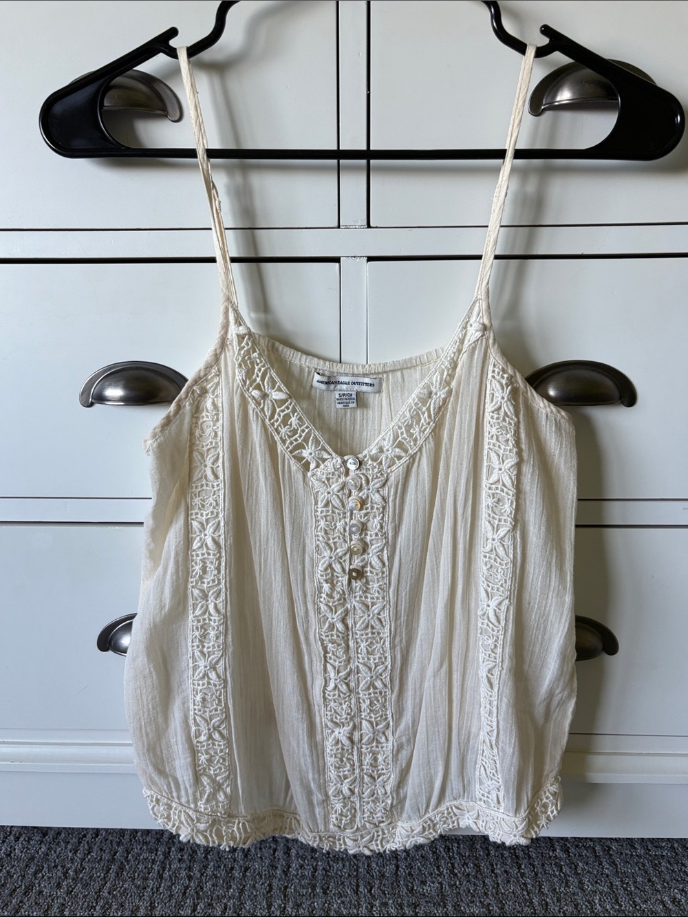 American Eagle Outfitters Cream Lace-Trim Spaghetti-Strap Camisole